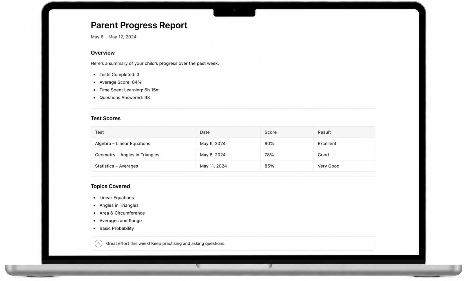 Progress Tracking For Parents